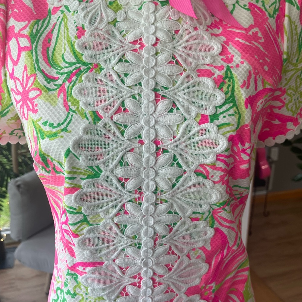 Lilly Pulitzer Maisie stretch dress Pink and Green Lace accent size 6 excellent - Picture 6 of 6